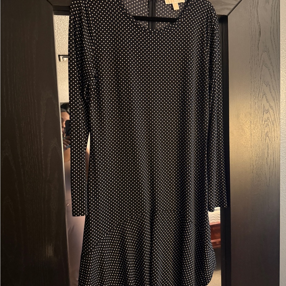 Michael Kors Black and White Polka Dot Long Sleeve Dress